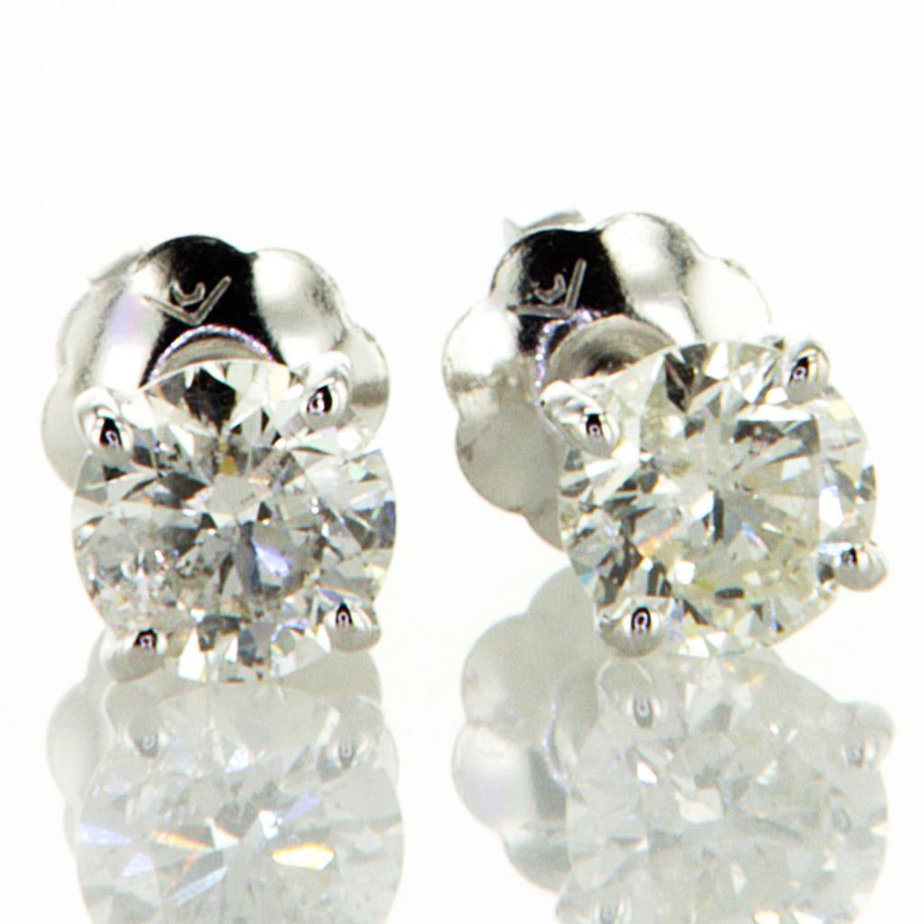 Solitaire Round Diamond Stud Earrings 0.61 Tcw 14k White Gold